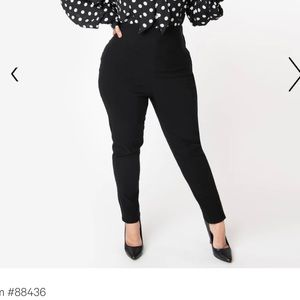 Unique Vintage Plus Size 1950s Black High Waist Rizzo Cigarette Pants